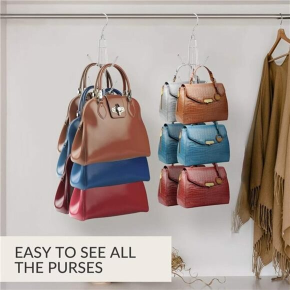 ZEDODIER Purse Hanger Organizer 2 Pack Closet Handbag Holder Metal Rack - Picture 5 of 7